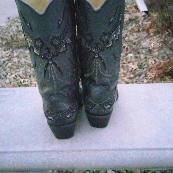 Corral Eagle Rhinestone and Stud Cut-Out leather Black/ Silver Cowgirl size 9.5 - Picture 5 of 14